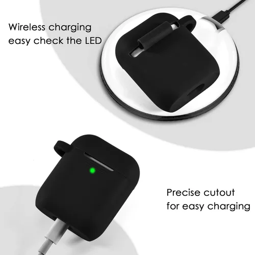 Vista 5 de Filoto Compatible con Funda para Airpod 2 y 1, Linda Funda Protectora de Silicona Accesorios Fundas/Llavero/Pompón, Mejor Regalo para Niñas y Negro