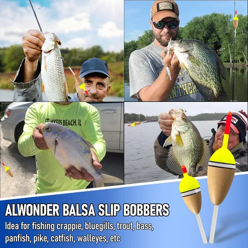 Vista 6 de Alwonder Paquete de 4 Bobbers para Pesca, Flotadores Deslizantes de Cuerpo de Madera de Balsa Flotante, Bobber Deslizante Ovalado de Alta