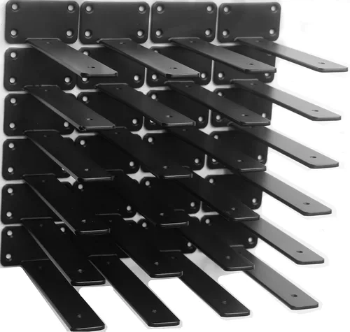 Vista 17 de Paquete de 2 - Soportes de estante en L ocultos negros de 4 pulgadas (1/5 pulgada de grosor) Soportes de estante flotante de hierro Soportes