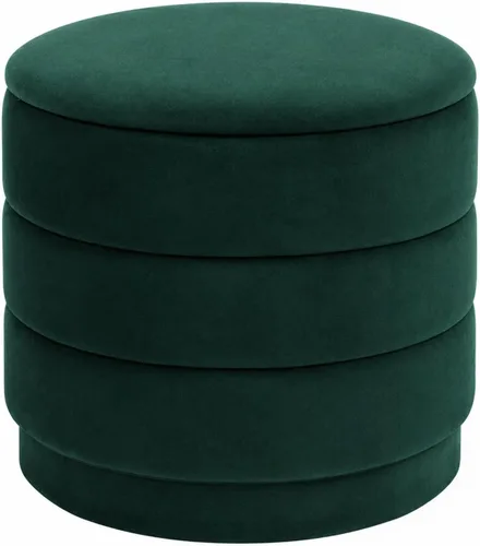 Vista 16 de Otomana redonda de terciopelo de 15.4 pulgadas con tapa reversible, reposapiés otomano circular tapizado con almacenamiento oculto, reposapiés Negro