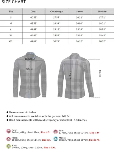 Vista 6 de FREDD MARSHALL Camisas de manga larga para hombre, 100% algodón, a cuadros