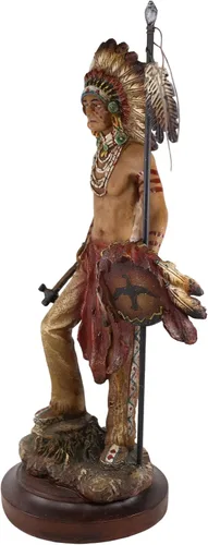 Vista 3 de Ebros Gift Camino de guerra listo para batalla, guerrero indio nativo americano, jefe tribal con tocado de batalla sosteniendo hacha de lanza
