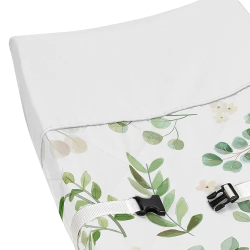 Vista 4 de Sweet Jojo Designs Funda para cambiador de bebé, diseño de hojas florales, color verde y blanco, bohemio, acuarela, bosque, tropical, jardín tropical
