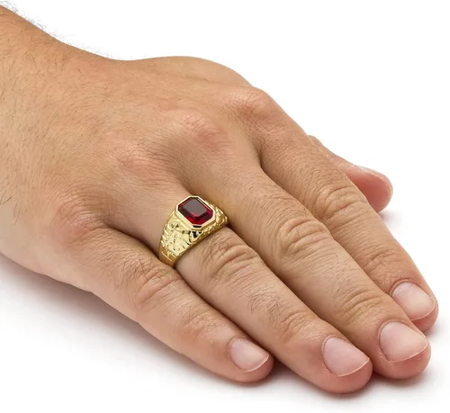 Vista 3 de Palm Beach Jewelry Anillo para hombre, chapado en oro amarillo, corte esmeralda, rubí rojo, estilo pepita, tallas 8-16, Metal, Rubí
