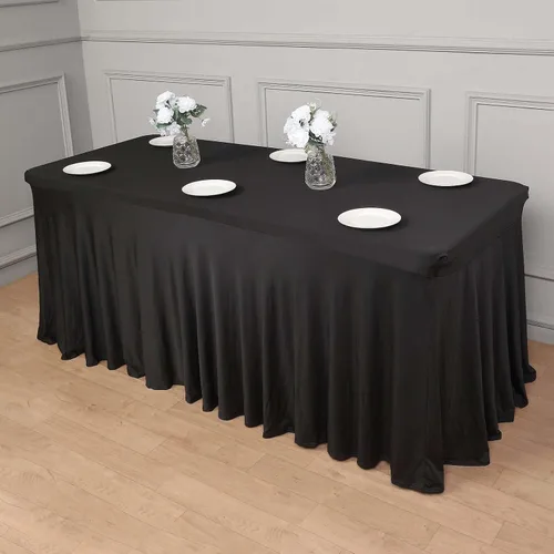 Vista 6 de Efavormart - Falda de mesa rectangular de una pieza de elastano de 6 pies, color negro, con volantes
