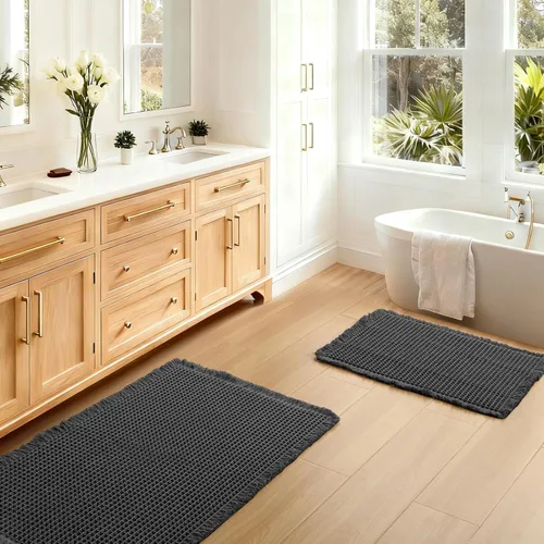 Vista 17 de JIUZHEN Tapete de Baño Mejorado con Diseño de Gofre Súper Absorbente Tapetes de Baño Antideslizantes Alfombras de Baño Lavables a Máquina de Secado