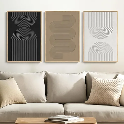 Vista 20 de Arte de pared abstracto moderno enmarcado en blanco y negro, 3 piezas de impresiones en lienzo pinturas obras de arte para paredes, cuadros Negro