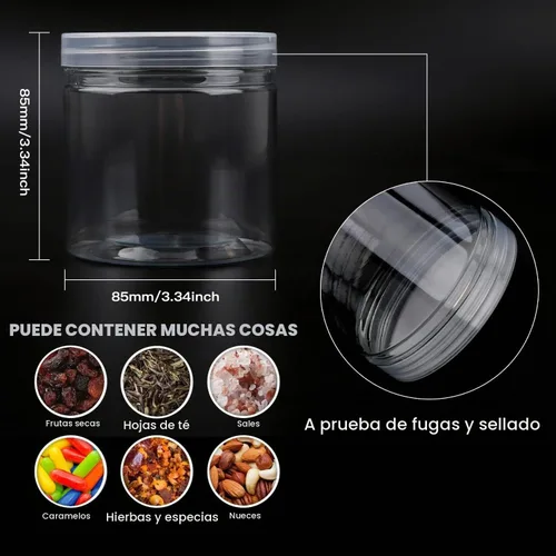 Vista 6 de Contenedores de almacenamiento de plástico transparente de 12 onzas, paquete de 8 recipientes de almacenamiento de plástico de boca ancha