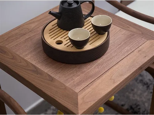 Vista 5 de Mesa auxiliar cuadrada para decoración del hogar, mesa de esquina de madera, sala de estar, sofá de doble capa, pequeña mesa de centro