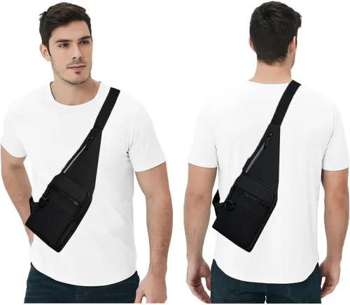 Vista 2 de Bolso bandolera delgado cruzado en el pecho, mochila de hombro antirladrón, bolsa de bolsillo personal, riñonera para viajes y deportes