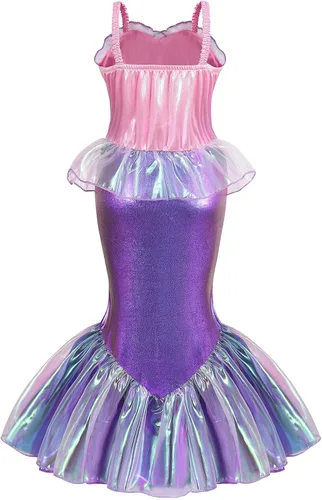 Vista 2 de AmzBarley Vestido de sirena para niñas pequeñas, disfraz de princesa para fiesta de cumpleaños, Halloween