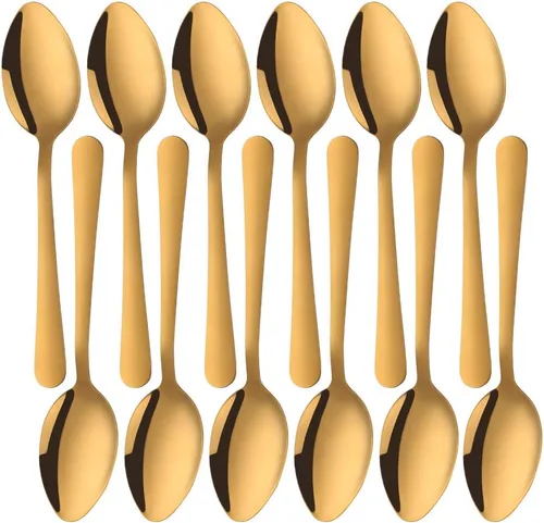 Vista 10 de MINGYU Juego de 12 cucharas de acero inoxidable – Cucharas de sopa de mesa azul, cuchara de titanio de 7 pulgadas para comer, cucharada apta