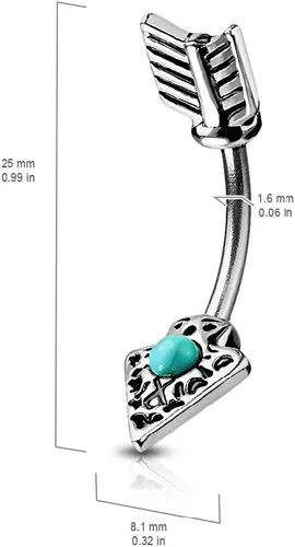 Vista 5 de Pierced Owl Anillo de ombligo con flecha tribal turquesa de acero inoxidable 14G, Latón, acero inoxidable