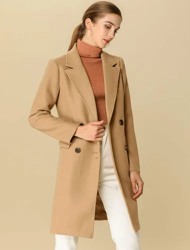 Vista 3 de Abrigo de invierno para mujer con solapa de doble botonadura y cinturón medio largo
