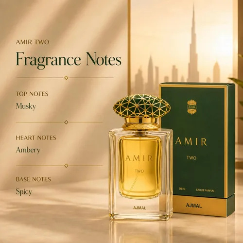 Vista 2 de Ajmal Amir Two EDP para unisex, ámbar almizclado cálido y picante, 1.69 fl oz