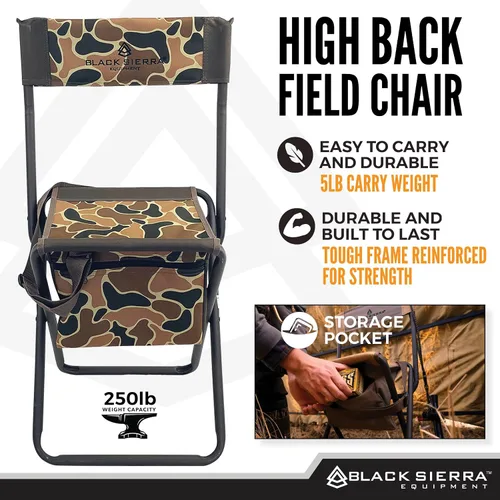 Vista 4 de Black Sierra Silla de caza plegable con respaldo, bolsa de almacenamiento y Axs Camo 2