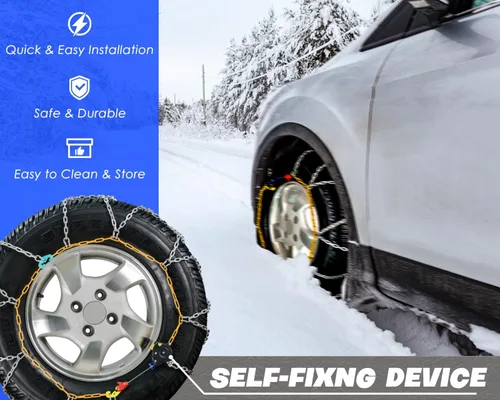 Vista 2 de Snow-Chains - Cadenas de neumáticos de fijación automática de 1 minuto de ajuste rápido, fácil instalación, cadena de tracción universal