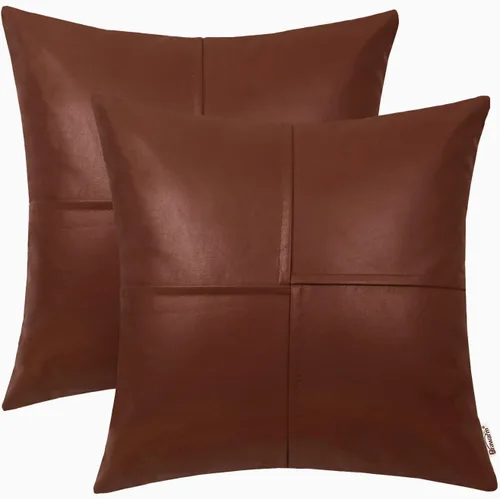 Vista 9 de BRAWARM Fundas de almohada de cuero sintético de 16 x 16 pulgadas, paquete de 2 fundas de almohada de cuero rojo profundo, fundas de almohada