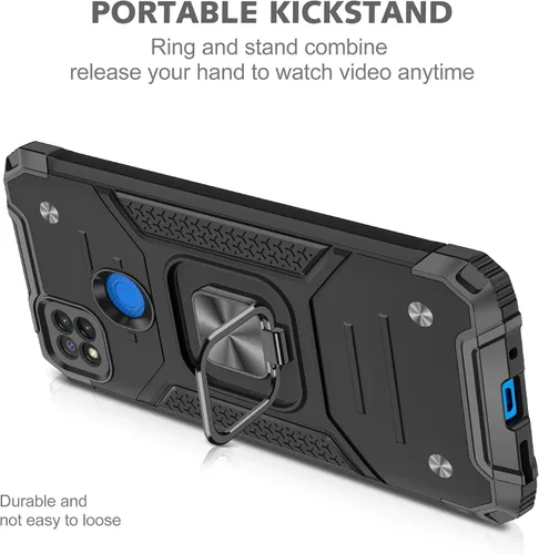 Vista 2 de Asuwish Funda de teléfono para Xiaomi Redmi 9C con protector de pantalla de vidrio templado y soporte de anillo, delgado híbrido protector móvil