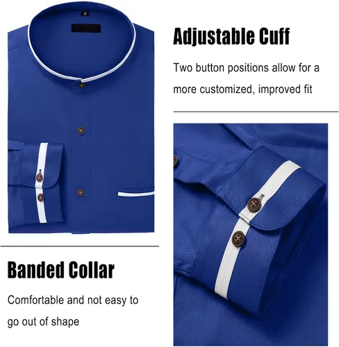 Vista 4 de GEEK LIGHTING Mens Dress Shirts Long Sleeve Regular Fit Banded Collar Business Casual Button Down Shirts