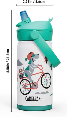 Vista 4 de CamelBak Thrive Flip Straw Kids Bite Valve Stainless Steel Water Bottle Biking Dogs, 12oz Perros en bicicleta