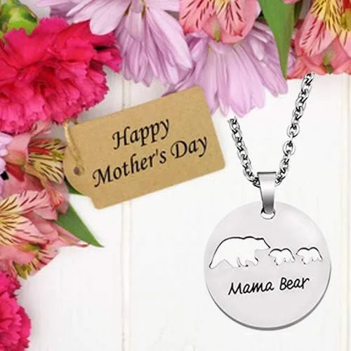 Vista 6 de KUIYAI Sweet Mama Bear - Collar con colgante redondo para madre y abuela