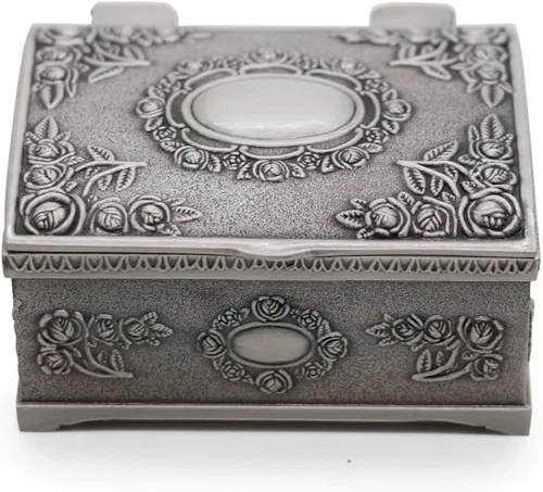 Vista 2 de Caja de joyería de metal vintage rectangular pequeña, caja de regalo para niñas, damas y mujeres