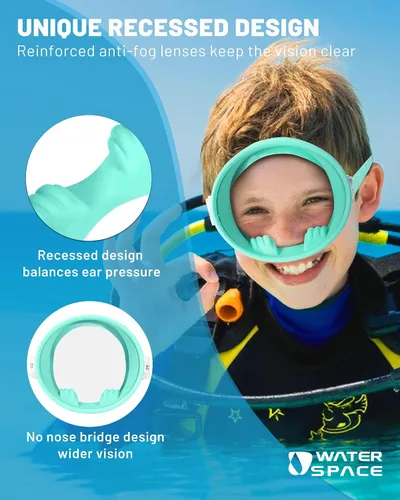 Vista 3 de Water Space Diving Mask for Youth Adults Men Women Oval Tempered Glass Lens 180° Clear View Snorkeling Swimming