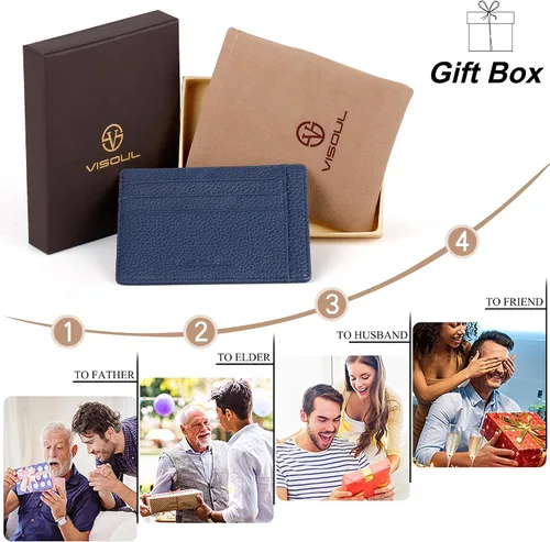 Vista 5 de VISOUL Soporte delgado para tarjetas de crédito para mujer, bloqueo RFID, cartera pequeña de cuero para mujer con bolsillo para monedas