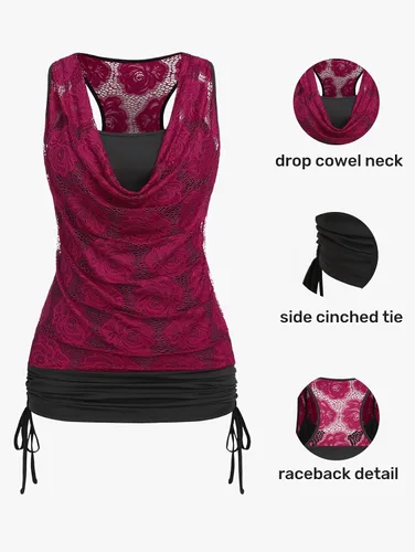 Vista 6 de ROSE GAL Túnica de encaje para mujer, talla grande, cuello en V, camiseta sin mangas gráfica, casual, para verano, linda túnica