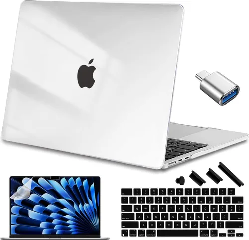Vista 10 de Compatible con MacBook Air de 15 pulgadas M2 M3 versión 2023 2024, funda rígida de plástico, funda de teclado y protector de pantalla y adaptador