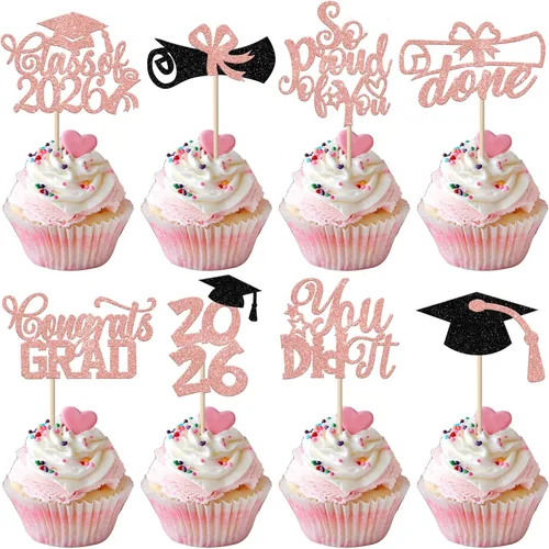 Vista 19 de Rsstarxi Paquete de 40 decoraciones para cupcakes Class of 2025 Congrats Grad 2025 Grad Cap Diploma Cupcake Picks Decoraciones para So Proud of You