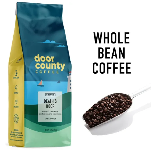 Vista 2 de Door County Coffee Death's Door - Molido sin sabor, bolsa de 10 onzas, tostado medio, 100% arábica especial, gourmet sin sabor, Death's Door