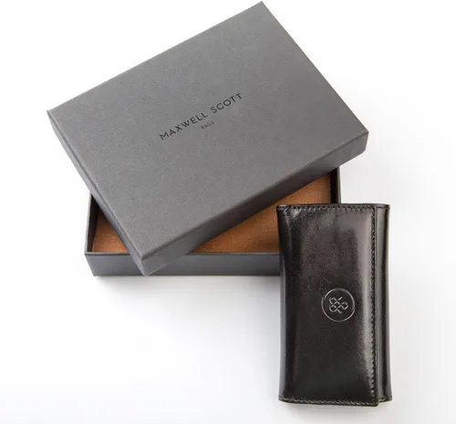 Vista 6 de Maxwell Scott Quality Leather Key Case Wallet The Lapo Handmade In Italy Night Black