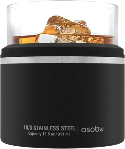Vista 4 de asobu - Vaso de whisky con funda aislada de acero inoxidable, 10.5 onzas Negro