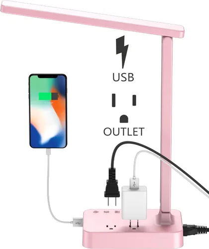 Vista 8 de Drevet Lámpara de escritorio LED con cargador inalámbrico, luz de mesa de escritorio con puerto de carga USB y 2 tomas de corriente, 3 modos