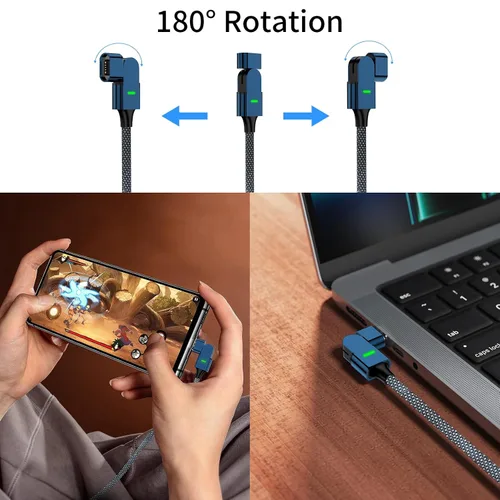 Vista 3 de Cable de carga magnético USB C de 100 W, rotación de 180°, cable de carga magnético 2 en 1 para teléfono [2 unidades, 4/6.6 pies], transferencia