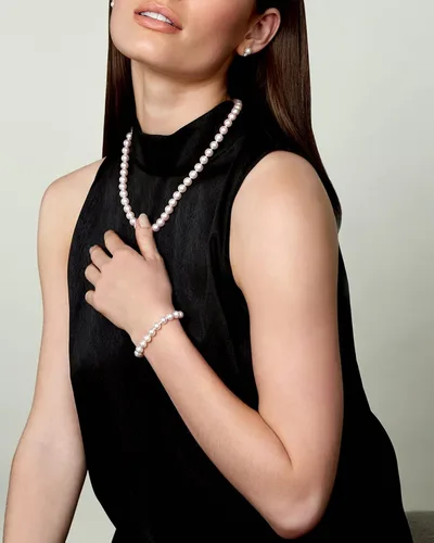Vista 3 de The Pearl Source Collar de perlas reales para mujer con perlas cultivadas auténticas de agua dulce blancas de calidad AAA hebra de perlas de 18