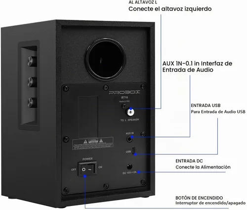 Vista 9 de BT16 Altavoces HiFi de Estantería Woofer de 3.5" con Tweeter de 1", 60W(30Xx2) Bluetooth 5.3, Altavoz Estéreo Amplificado con DAC USB de 24bit
