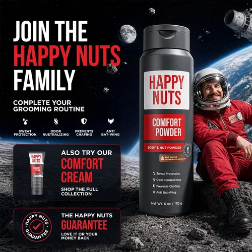 Vista 7 de HAPPY NUTS Comfort Powder - Antirozaduras y desodorante, sin aluminio, control del sudor y el olor para picazón deportista, ingle y partes privadas