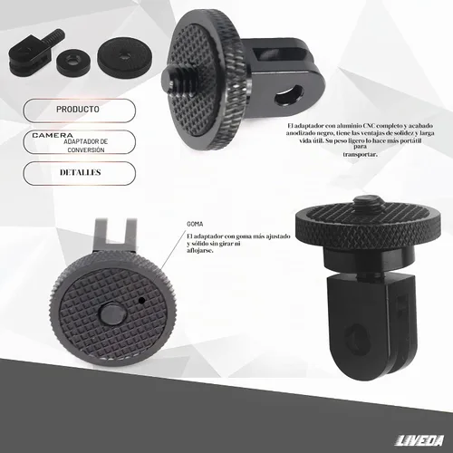 Vista 2 de Niewalda Adaptador de montaje de trípode de cámara de aluminio, 2 adaptadores de conversión ¼-20 para trípode, adecuado para GoPro Negro