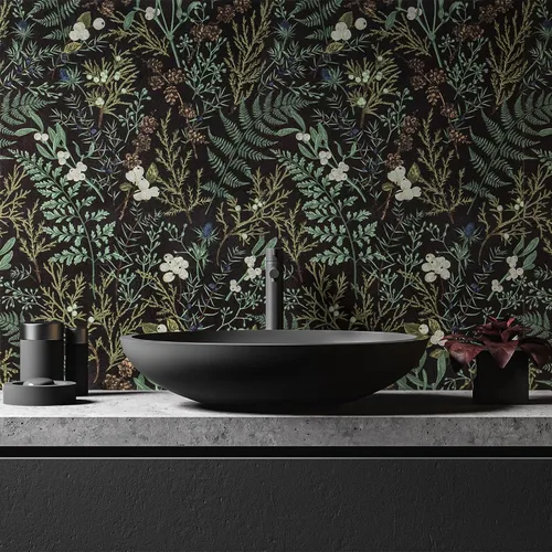 Vista 5 de VaryPaper Papel tapiz de hojas de musgo tropical de 17.7 x 118 pulgadas, papel tapiz autoadhesivo floral negro autoadhesivo decorativo floral