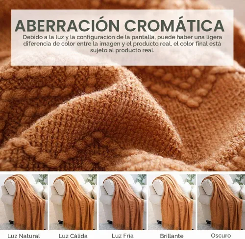 Vista 7 de Bourina Manta de punto decorativa con textura, unicolor y suave, para sofá, 50 x 60 pulgadas, almendra