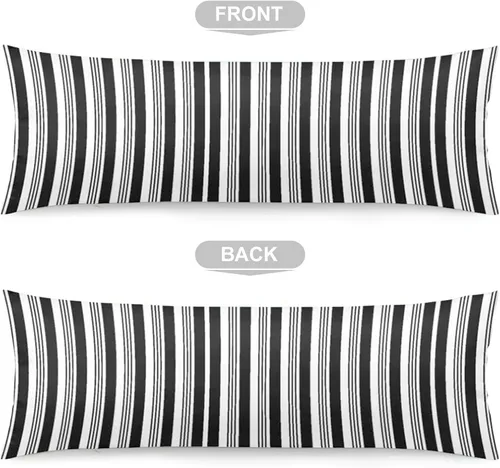Vista 5 de Funda de almohada corporal a rayas blancas y negras, fundas de almohada a rayas blancas y negras, funda de almohada larga moderna con cremallera