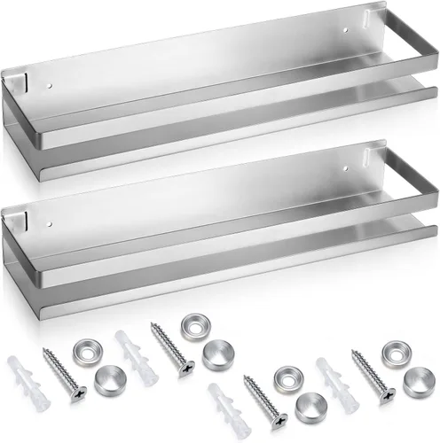 Vista 8 de Lallisa 2 Piezas Estante de Acero Inoxidable para Baño, Ducha, Estantes Flotantes, Cesta Organizadora Montada en la Pared, Estantes Organizadores