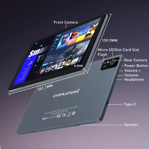 Vista 8 de DOMATON Tabletas, tableta Android de 10.1 pulgadas con 14 GB de RAM 128 GB ROM 1280 * 800 pantalla Incell, procesador octa-core batería de 7000 mAh