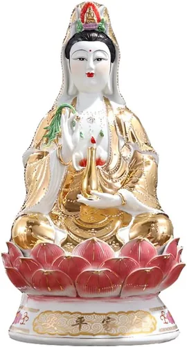 Vista 4 de Estatua de Guan Yin Quan Yin Estatua budista Avalokiteshvara Kuanyin/Estatua de budismo en Lotus - Los mejores regalos chinos de Feng Shui