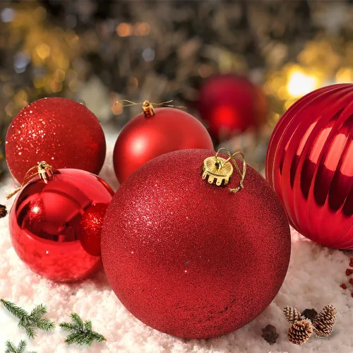 Vista 3 de Benjia Adornos de Navidad para Exteriores de Tamaño Extra Grande, Bolas de Plástico Gigantes y Grandes que no se Rompen para Colgar en Césped, Rojo