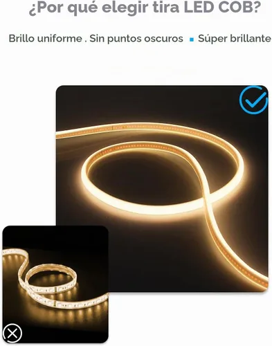 Vista 3 de Tira de luces LED COB de 5 M para dormitorio, 16.4 pies, luces LED de cuerda para exteriores, impermeable, blanco cálido, CA de 110 V ~ 120 V