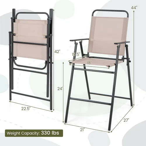 Vista 3 de Giantex Juego de 2 sillas de bar plegables para exteriores, sillas de patio con respaldo, reposabrazos, reposapiés, marco de metal, juego de sillas
